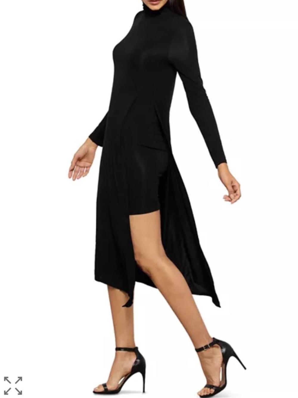 BCBGMaxAzria Black Turtleneck Asymmetrical Hem Dress Bodycon Elevated Basics 📐S